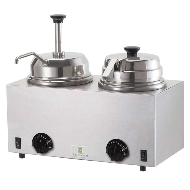 Server Twin Hot Topping Warmer with Pump & Ladle